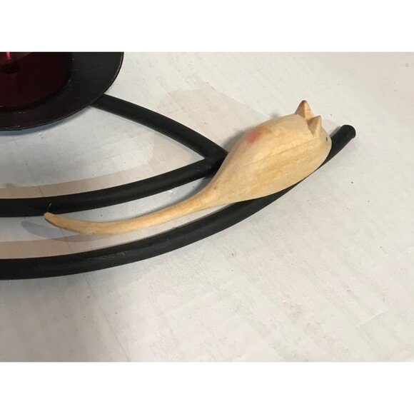 Cat & Mouse Candle Holder Wood and Metal Modern Unique 6" tall - Picture 6 of 8